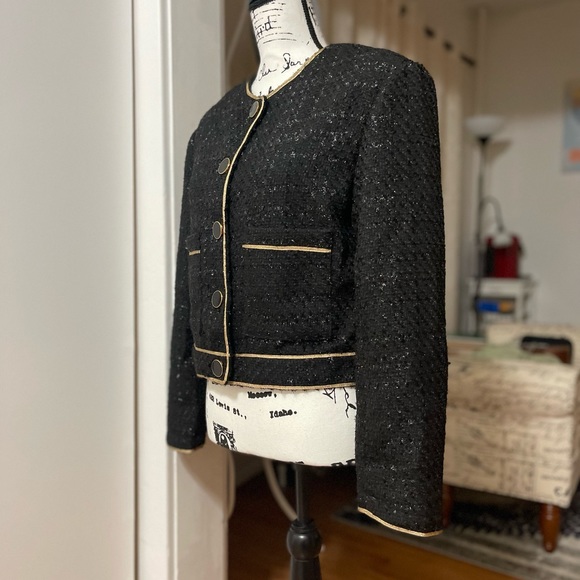 NWOT Women’s Small SHEIN Contrast Piping Single Breasted Placket Tweed Overcoat - Picture 8 of 13